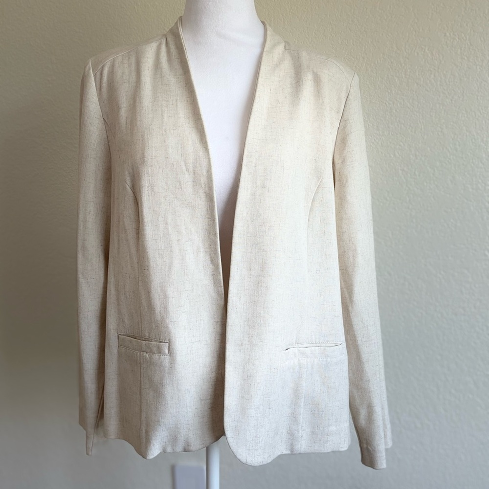 Sag Harbor Womens Petite Size 14P Linen Blend Open Front